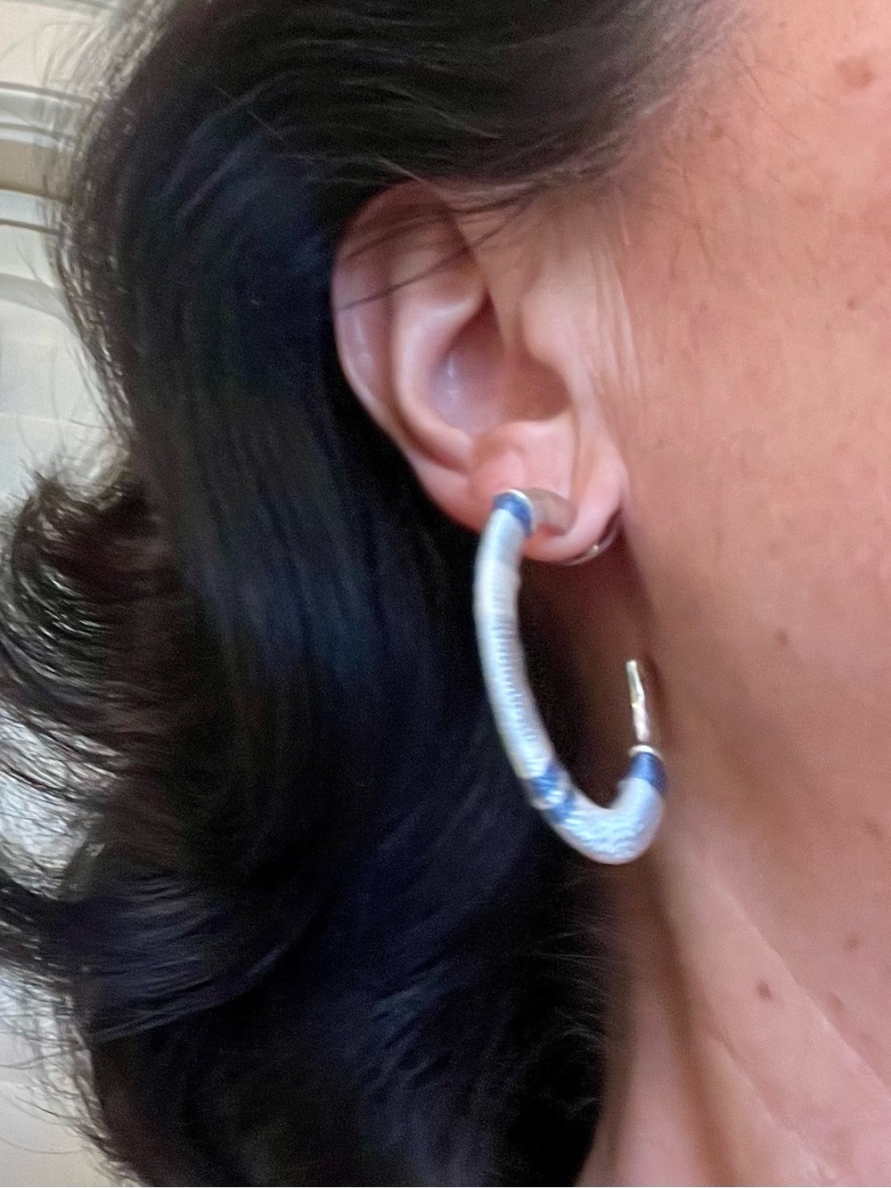 Shades of Blue and Silver Wrapped Hoop Earrings - Women Jewelry